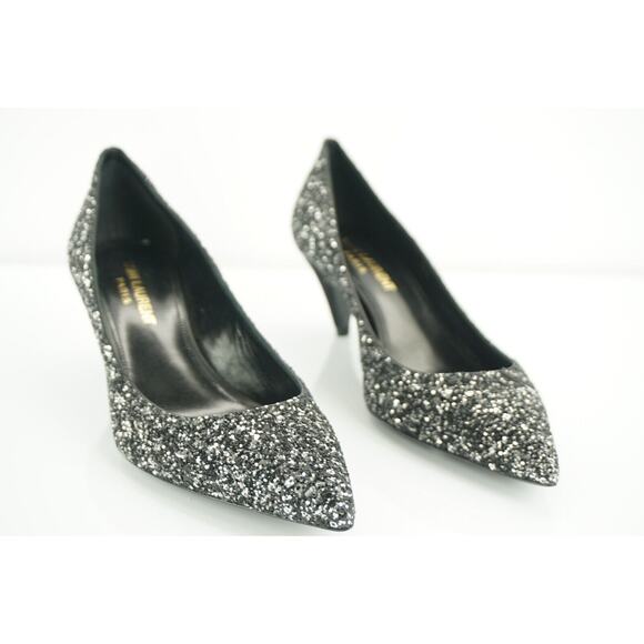 Saint Laurent Charlotte 55MM Black Glitter Pointy Toe Pump  YSL - Picture 9 of 12
